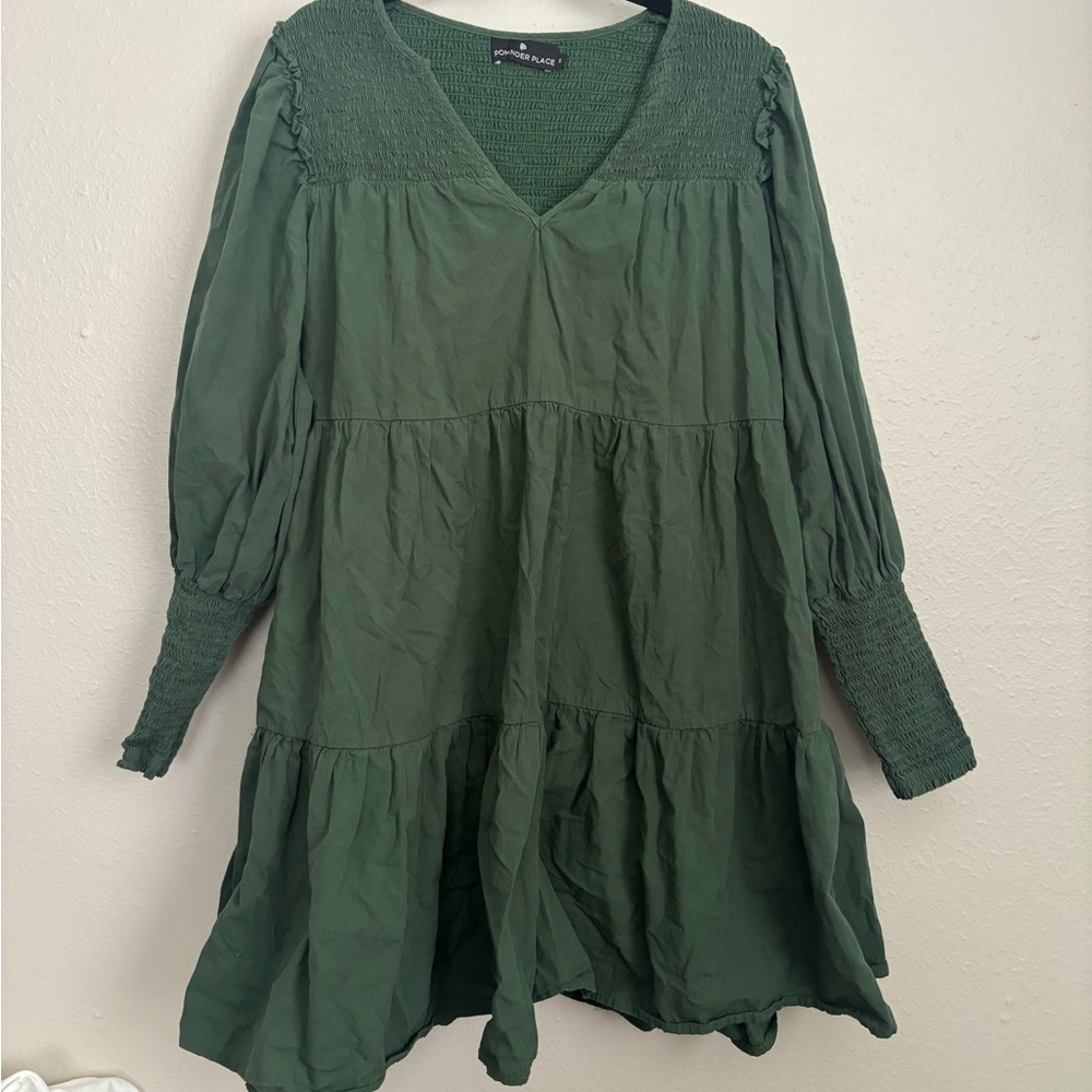 Pomander Place‎ Ceci Smocked Tiered Long Sleeve Dress - small - jaguar green - Picture 2 of 7